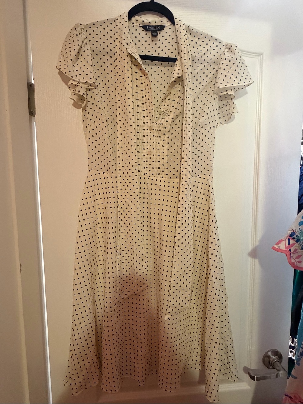 Ralph Lauren Cream Midi Dress with Black Polka Dot Print